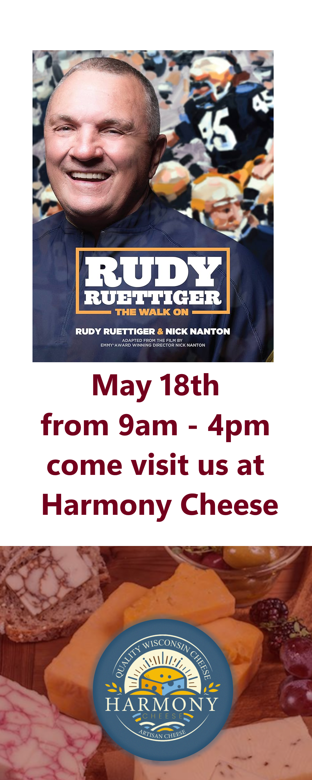 Rudy-Ruettiger-Harmony-Cheese announcement